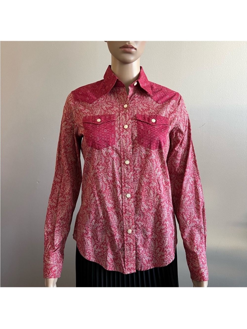 Vintage LRL Lauren Jeans Co Red floral Western Button-down Shirt Size Petite XS